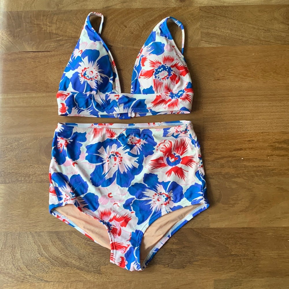 J crew blue floral bikini set